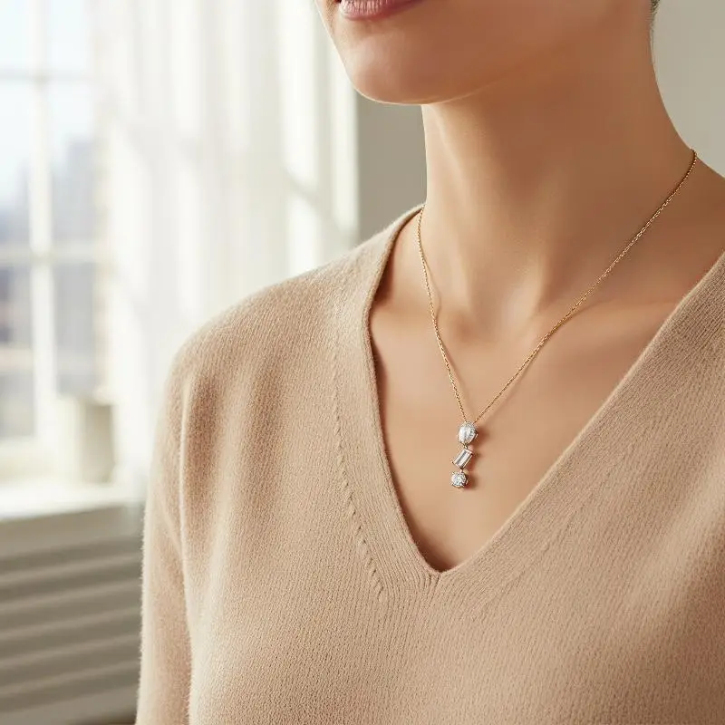 Exquisiter Romantischer Unregelmäßiger „Drei Leben Drei Welten“ Glänzender Zirkon-Anhänger Halskette für Damen Schmuck – Detail 2