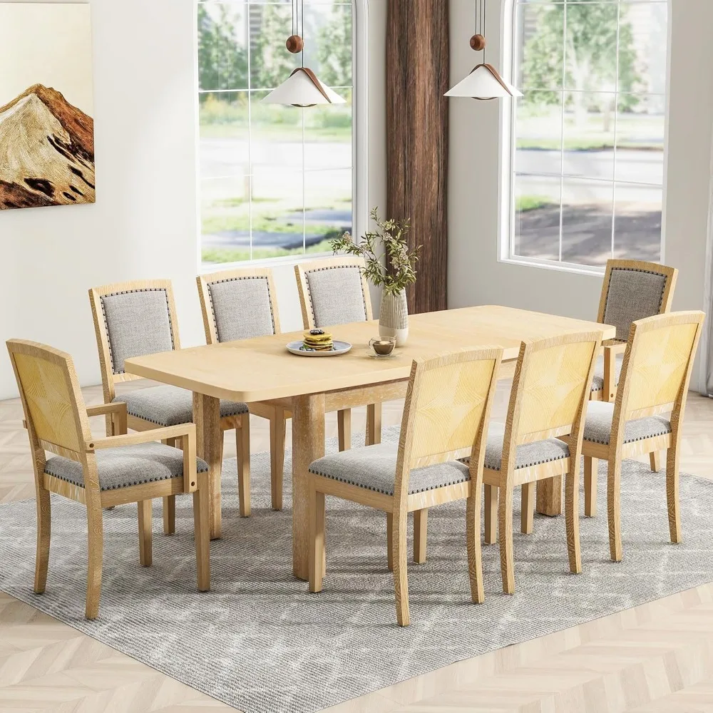 9-Piece Rectangular Dining Table Set for 8 Extendable Kitchen Table Set with 8 Dining Chairs, Dining Table and 8 Chairs Set