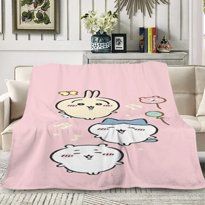 Custom Blanket T-Chiikawas Sofa Winter Anime Soft Blankets for Winter Microfiber Bedding King Size Blanket Warm Knee Bed Fleece