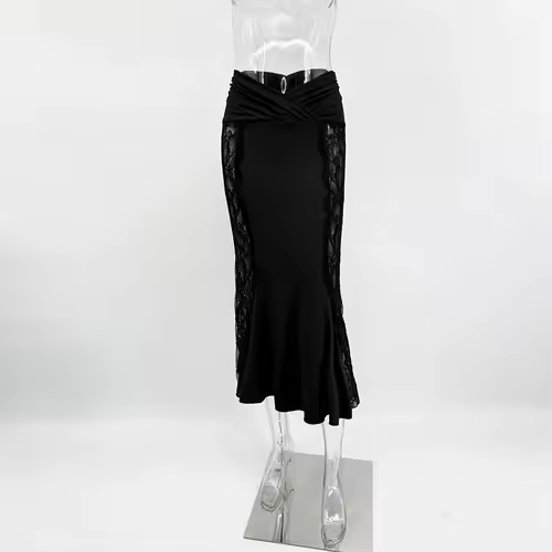 Ticketsx Sexy Lace Dress Set Women Fashion V-Neck See-Through Patchwork Pleated Slim Skirts Set Elegant Party Evening Dress Set - Image 9
