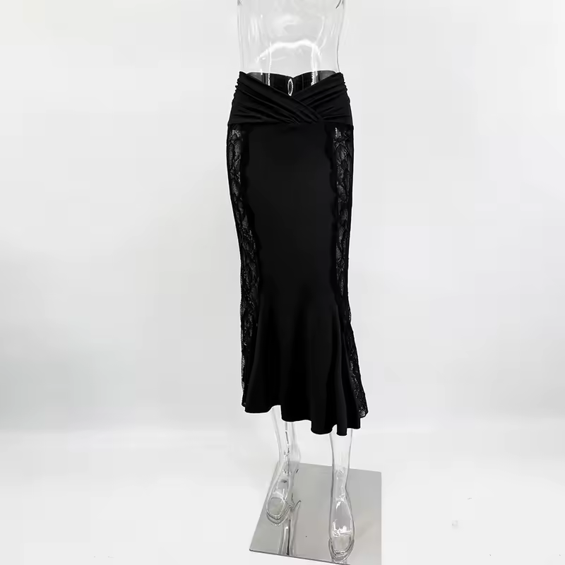 Ticketsx Sexy Lace Dress Set Women Fashion V-Neck See-Through Patchwork Pleated Slim Skirts Set Elegant Party Evening Dress Set - Image 9