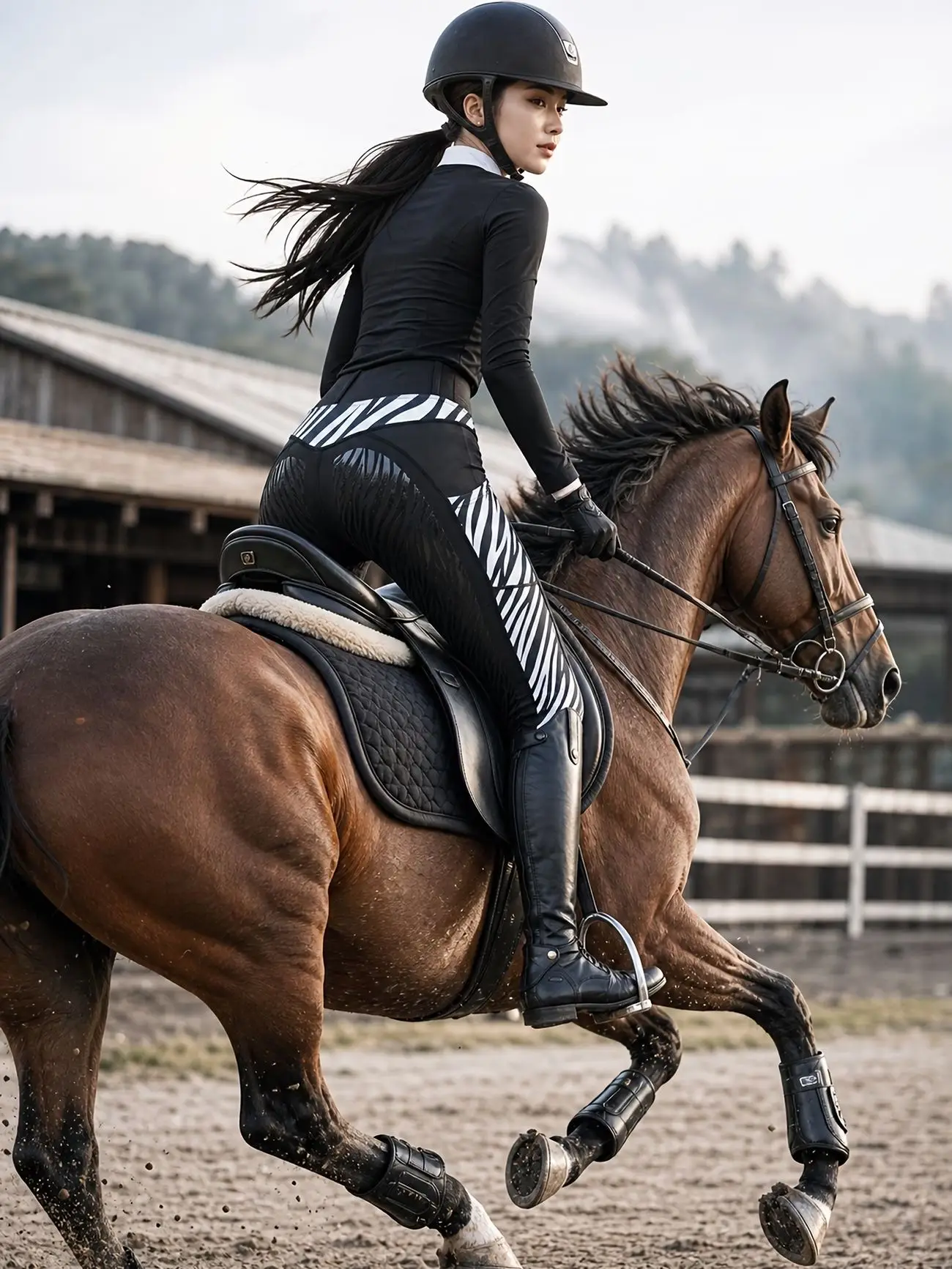 Women's Horse Riding Pants Full Seat Silicone Grip Equestrian Breeches Riding Tights 4-Way Stretch High Waist Black White Stripe