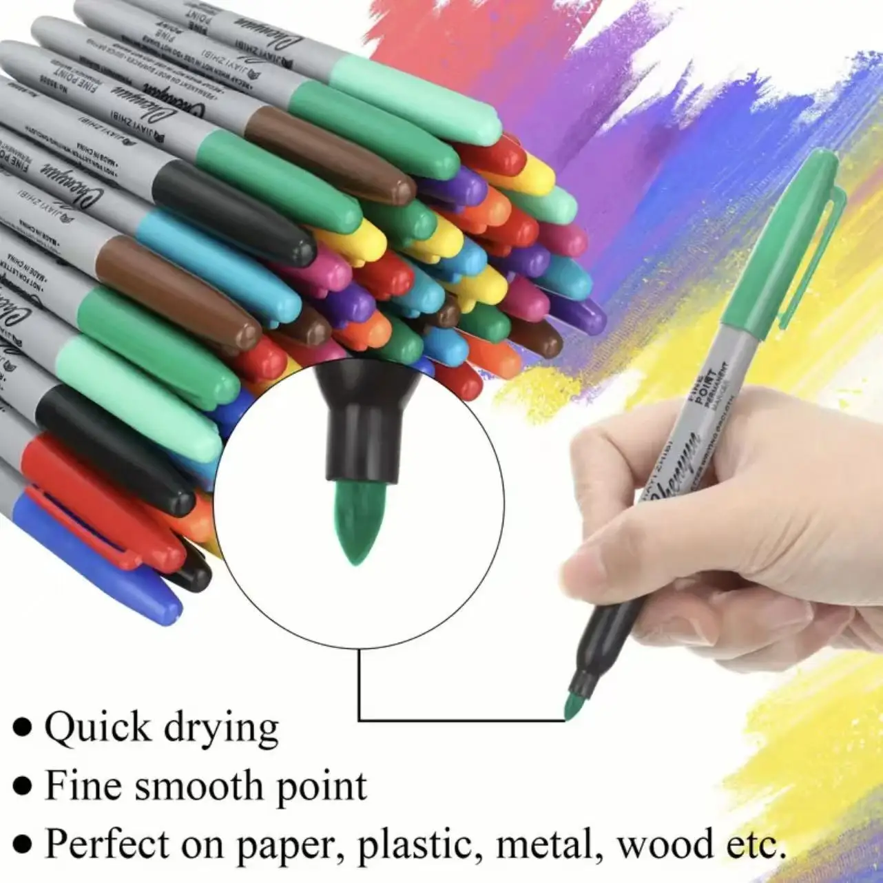 12 Colors Fine Point Permanent Markers, Waterproof & Smudge-Proof Pens, Durable Markers for School Classroom Office Art Painting