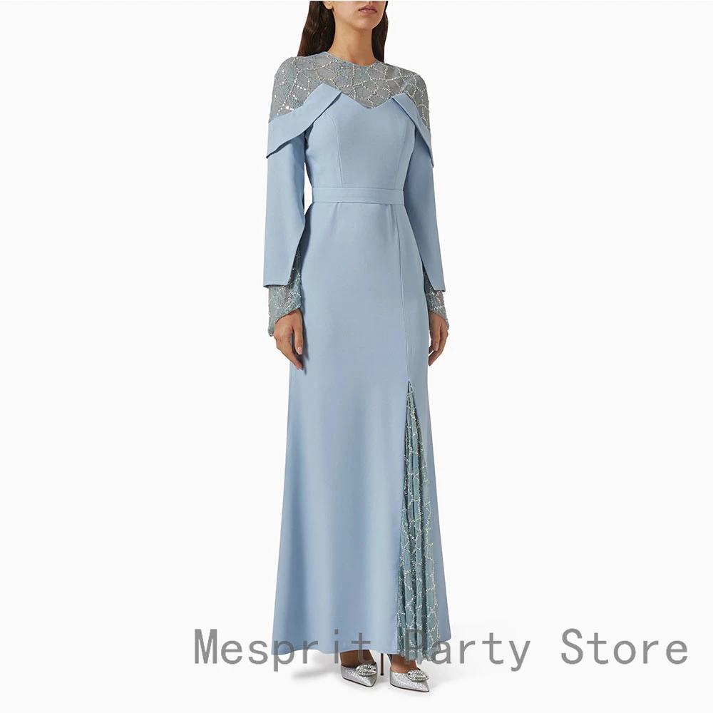 カスタムマーメイドプロムドレス O ネックビーズイブニングドレス長袖フォーマルウェディングパーティードレスフロアレングスサウジガウン