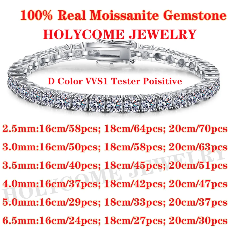 Real D Moissanite Tennis Chain 5mm Bracelet For Women Men 925 Silver Fine Jewelry Pass Diamond Tester Poisitive With Certisfied