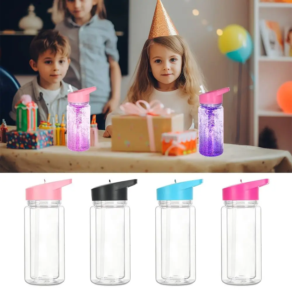 NEW 300ml Capacity Snow Globe Tumbler Break-Resistant Reusable Mason Jar Cups Pre-Drilled Double Layers Plastic Tumbler Children