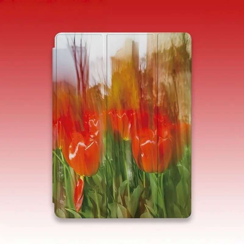 Tulip Flower Blur Watercolor Pen Slot Tablet Case For iPad 2026 Air 8 7 6 4 3 2 1 Pro 2024 11in 12th 11 10 9 8 7 6 5th Cover