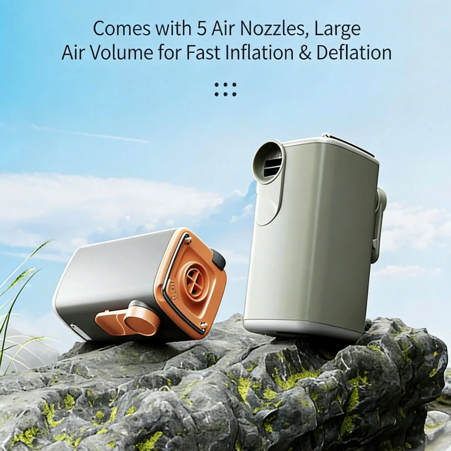 Bomba de Aire Inalámbrica Multifunción para Exteriores, Infla/Desinfla + Luz, Batería Dual de Larga Duración, 5 Tipos de Boquillas