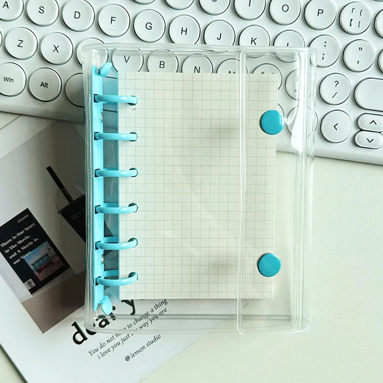 A7 Transparent 6 Hole Binder Notebook With 45sheets Grid Inner Pages Colorful Mini Loose-leaf Notebook