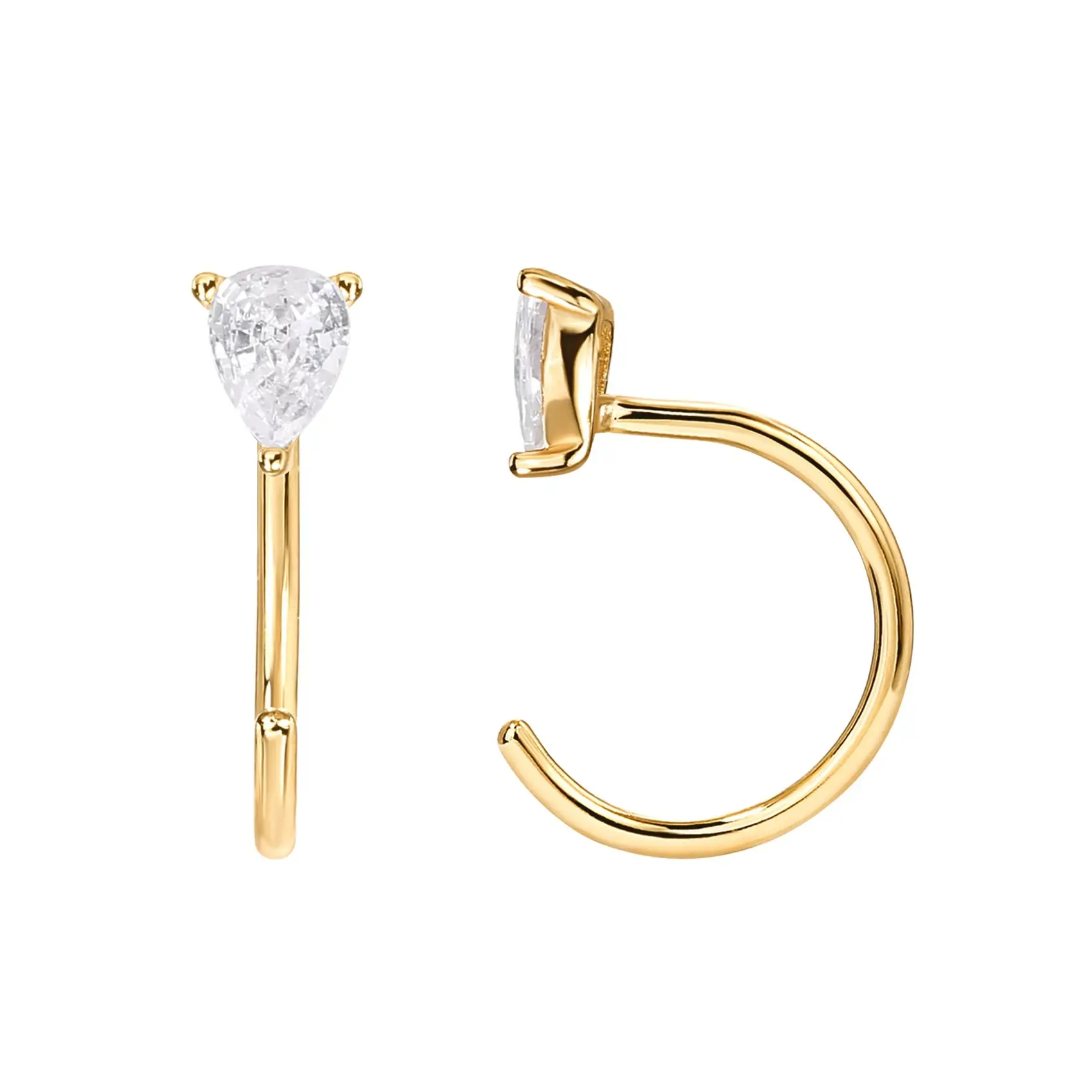Eavva Women 18K Gold Plated Sterling Silver Posts Huggie Half Hoop Earring Lady Hypoallergenic Minimalist Tiny Cartilage Earring