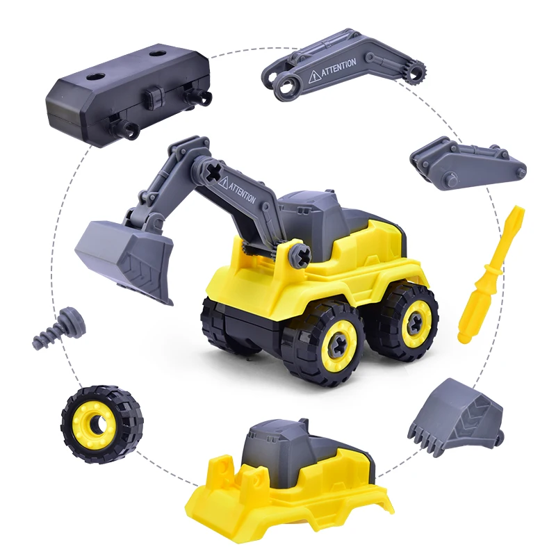 DIY Screw removal engineering car Excavator bulldozer transport car children\'s creative tools educational model toy gift