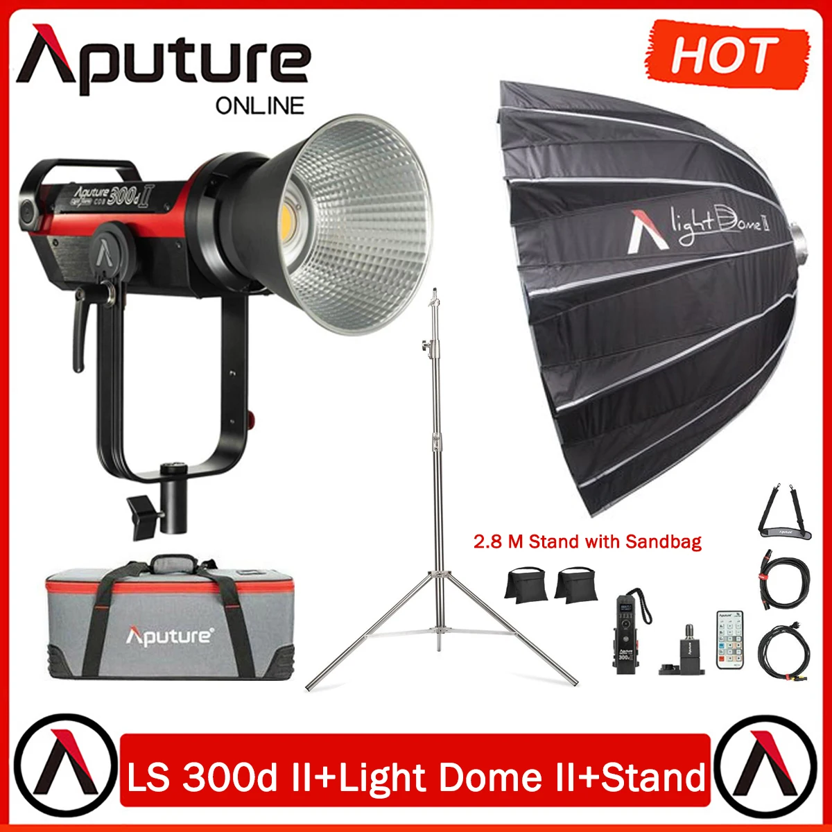 Aputure LS C300d II V Mount Bowens+Light Dome II+2.8M Stand,5500K 350W,Sidus Link App,2.4G Wireless Remote LED Continuous Light