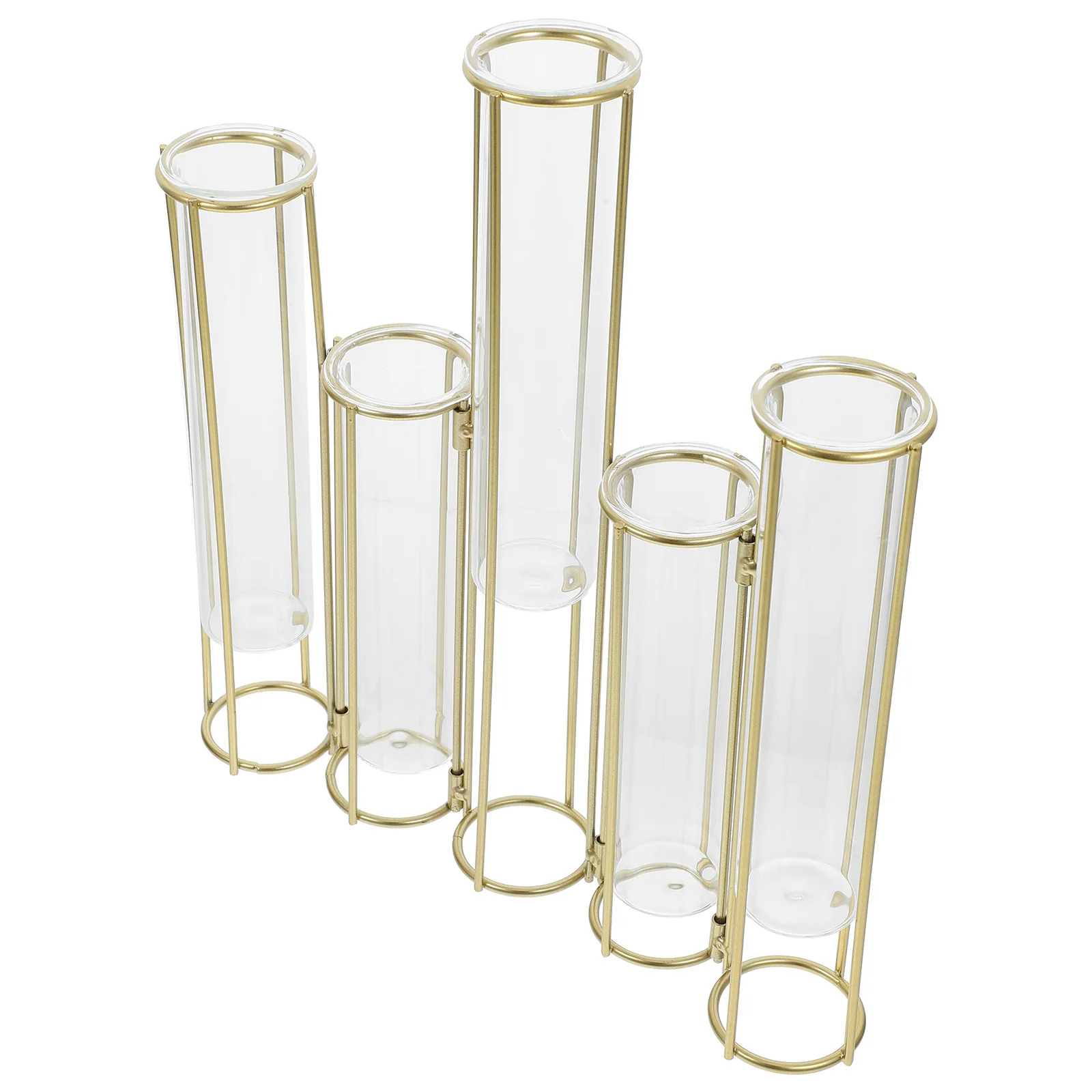 Flower Vase Five Connected Hydroponic Vases Terrarium Planter Ornaments Iron Test Tube Holder Golden