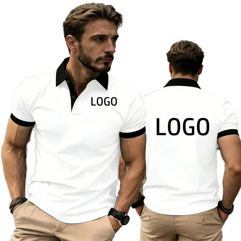 Summer high end custom logo men POLO shirt 30% cotton T-shirt breathable solid color short sleeve S-8xl