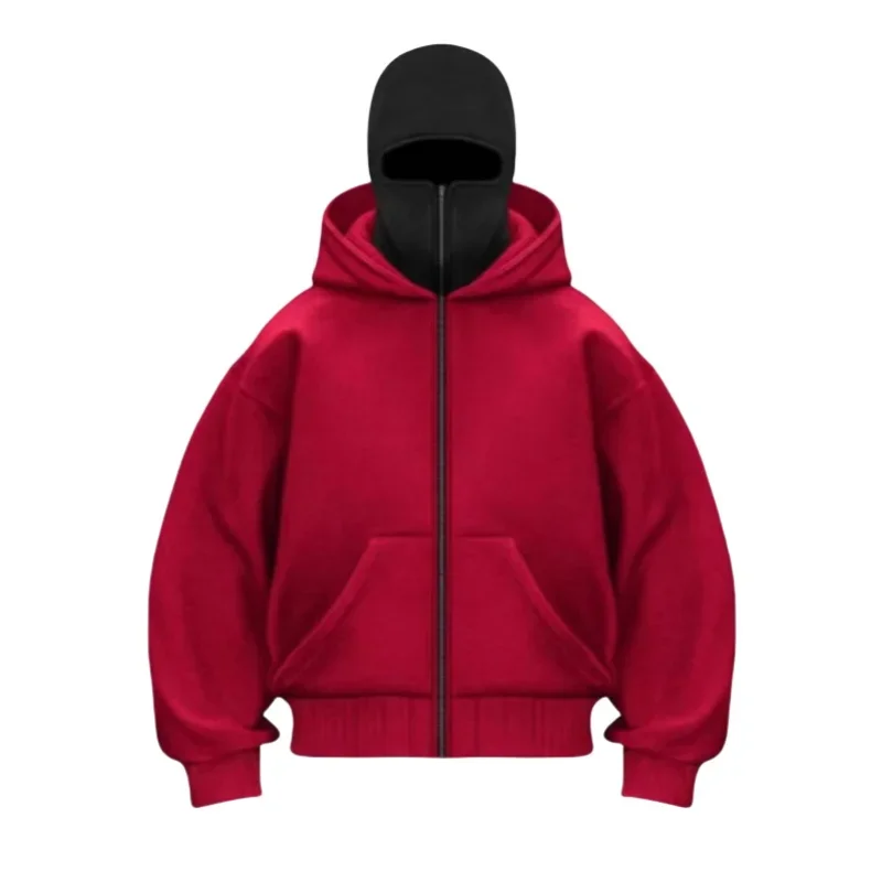 2024 Otoño/Invierno nuevos hombres Casual deportes doble sombrero diseño de máscara facial moda suelta ciclismo al aire libre a prueba de viento cálido Sudadera con capucha