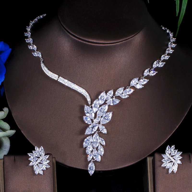 

ThreeGraces Роскошный сверкающий цирконий маркизы с большим листом, свадебный банкетный вечерний комплект ювелирных изделий для женщин JS217