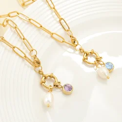 women's neck chain Golden Choker Pendant Necklace for women Freshwater Pearl 12 Birthstone Pendants stainless steel Jewelry Gift