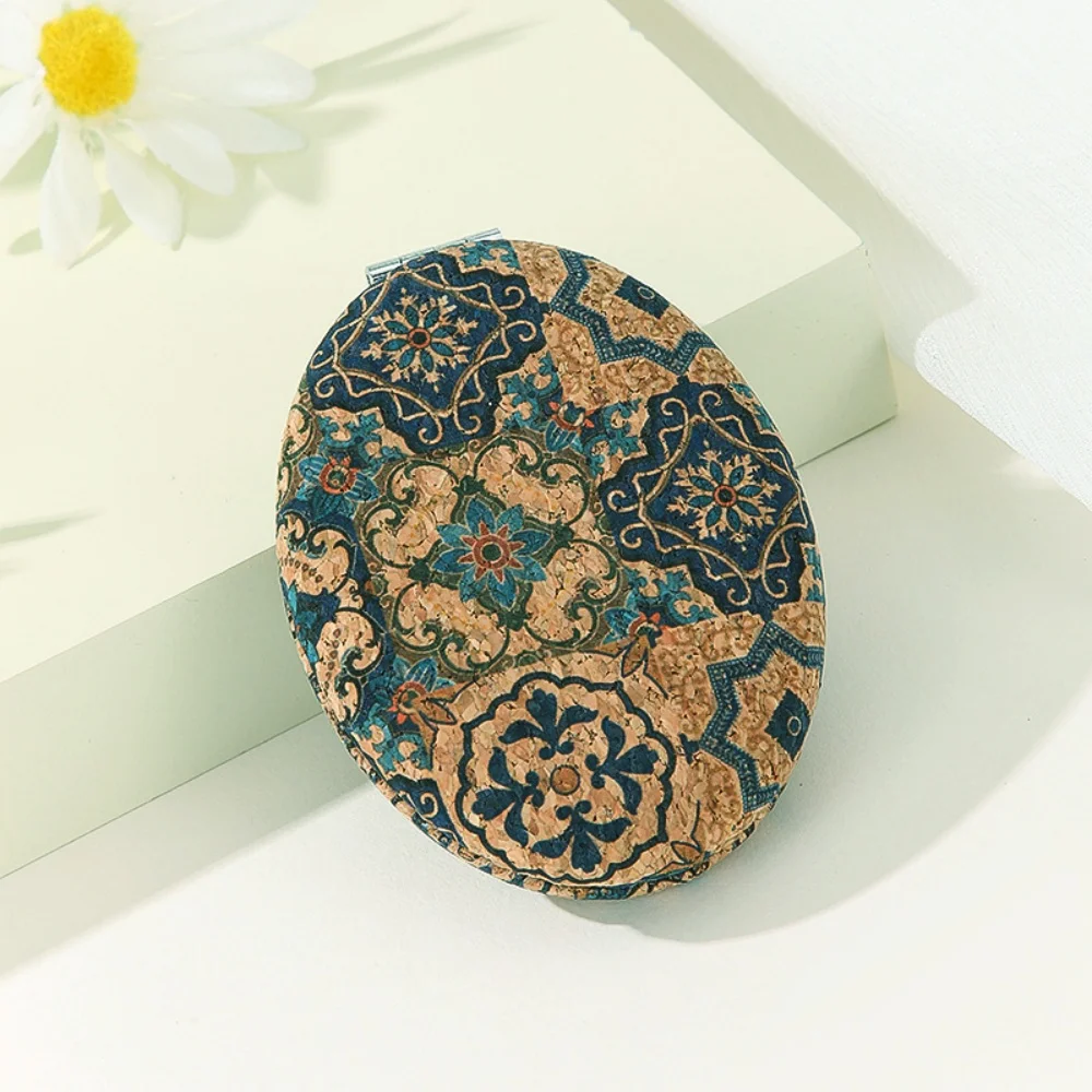 Espelho de maquiagem de cortiça compacto dobrável espelho de vaidade dupla face espelho de maquiagem cortiça para meninas saco de viagem de mesa