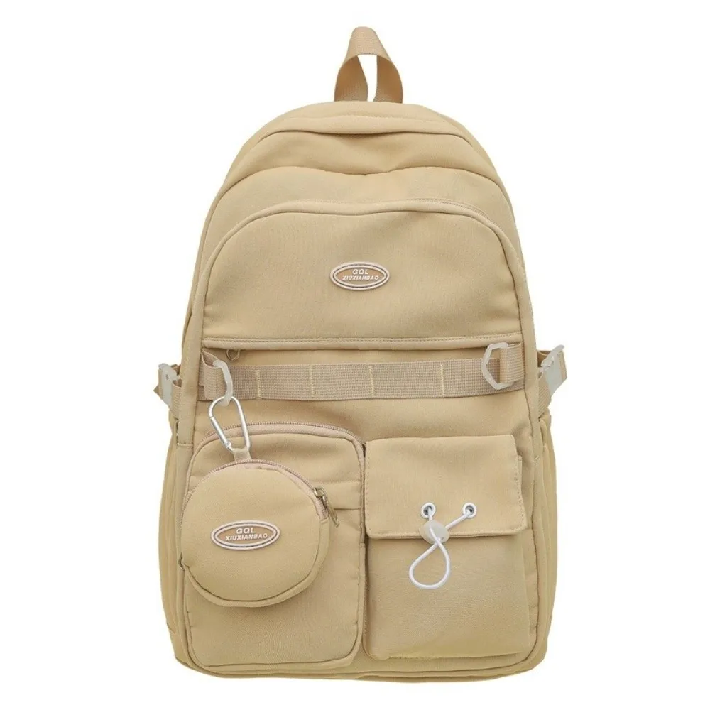 Multi-pocket Sports Backpack Large Capacity Solid Color Students Schoolbag with Small Bag Nylon Travel Backpack for Teenage