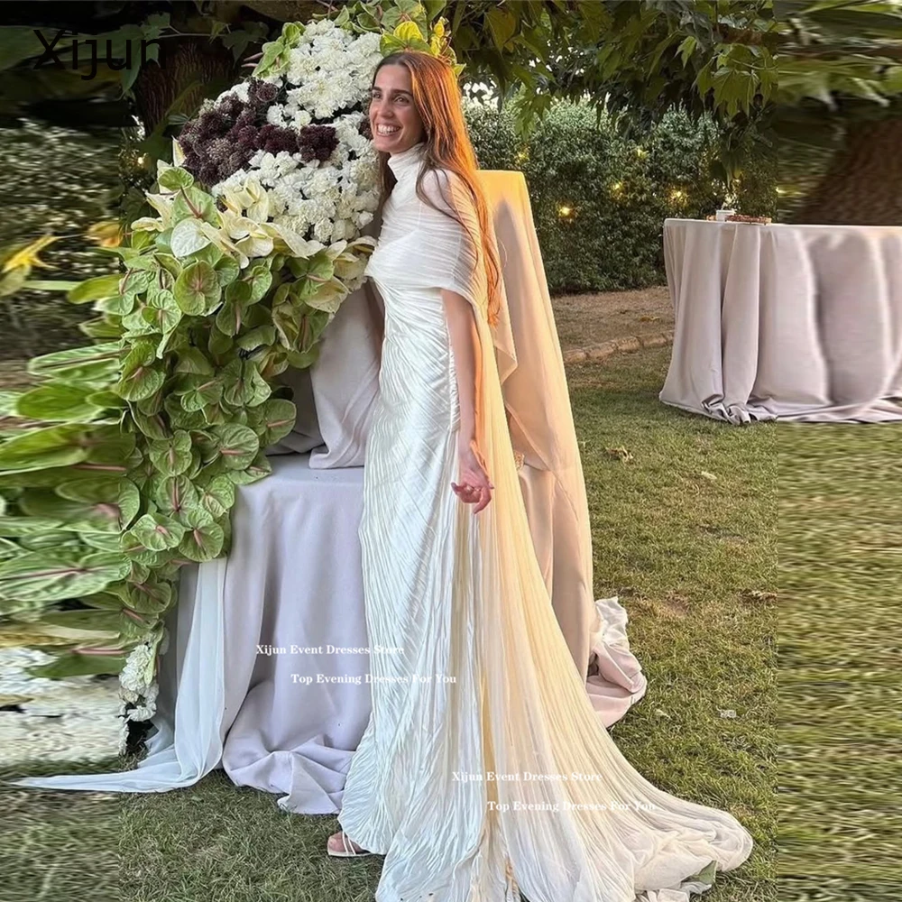 Xijun Luxury Silk Satin Mermaid Evening Dresses Mermaid High Collar Wedding Dresses Scarf Formal Occasion Prom Gowns Customized