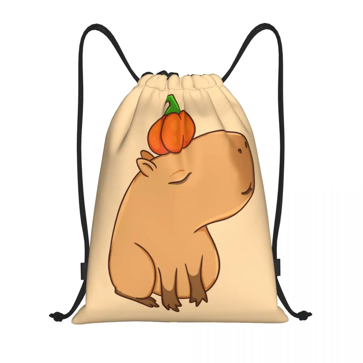 Cute Capybara With Pumpkin Bag Drawstring Backpack Sports Gym Sackpack String Bag for Running