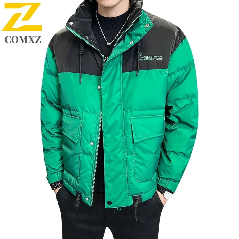 COMXZ Men Puffer Jacket 2025 Fashion Trendy Lightweight Warm Travel Padded Jacket Snowy Minimalist Cold-Resistant Winter Jacket
