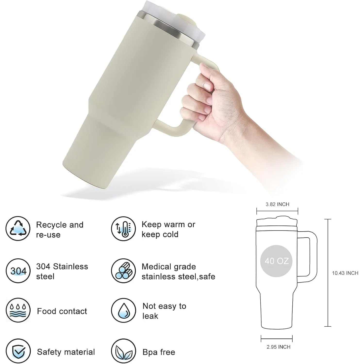 قارورة مكنسة من الفولاذ المقاوم للصدأ بسعة كبيرة 40 أونصة جديدة لعام 2025 - كوب بهلوان معزول مع أغطية وقش، مثالية للسفر