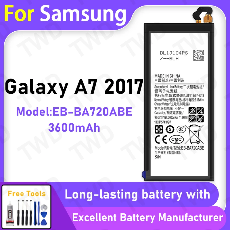 

100% New 3600mAh EB-BA720ABE Battery For Samsung Galaxy A7 2017 Battery Replacement Bateria+Free Tools