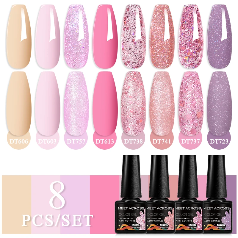 

8PCS/SET 7.3ml Glitter Gel Nail Polish Set Spring Summer Flash Sequins UV Gel Semi-permanent Varnish Long Lasting For Nail Art