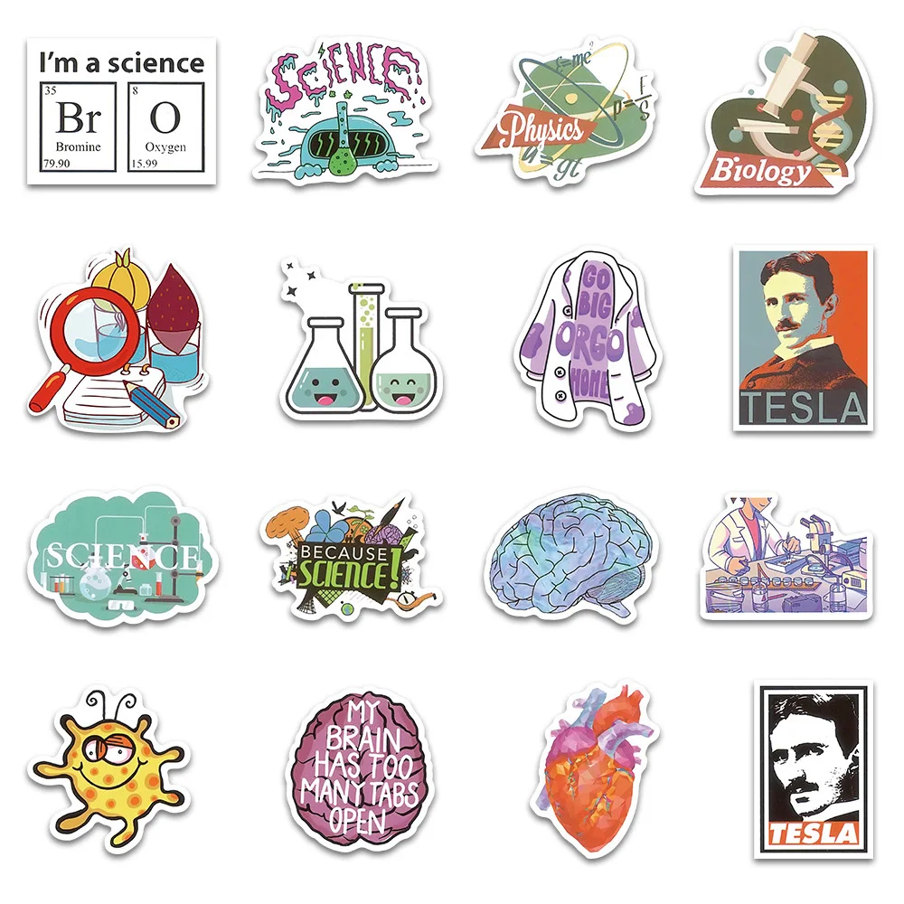 Cartoon Science Chemistry Laboratory Adesivos para Crianças, Graffiti Decoração, Brinquedos de adesivos, Laptop, Mala, Telefone, Scrapbook, Brinquedos, 10 Pcs, 30 Pcs, 50Pcs