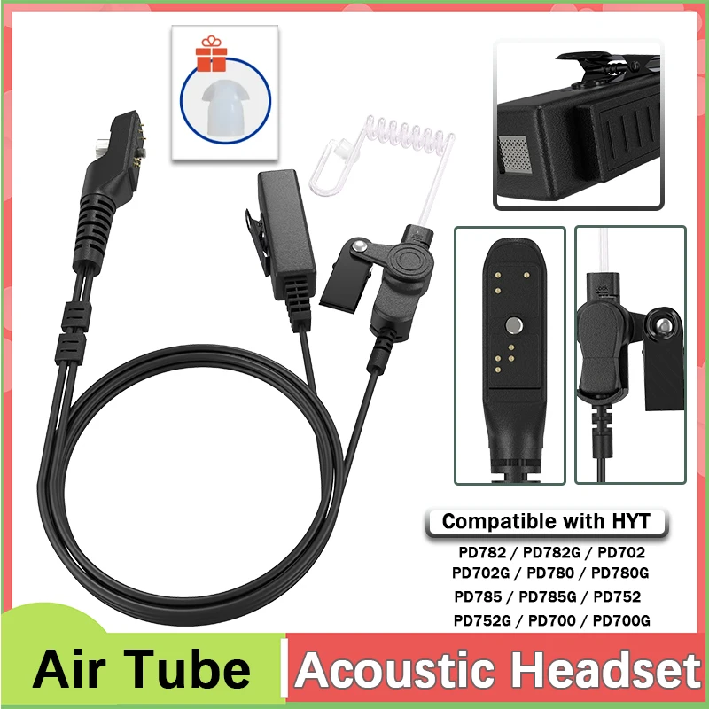 Covert Acoustic Tube walkie talkie Earpiece Headset Compatible with HYT PD780 PD782 PD785 PD700 PD702 PD752 PD780G PD782G Radios