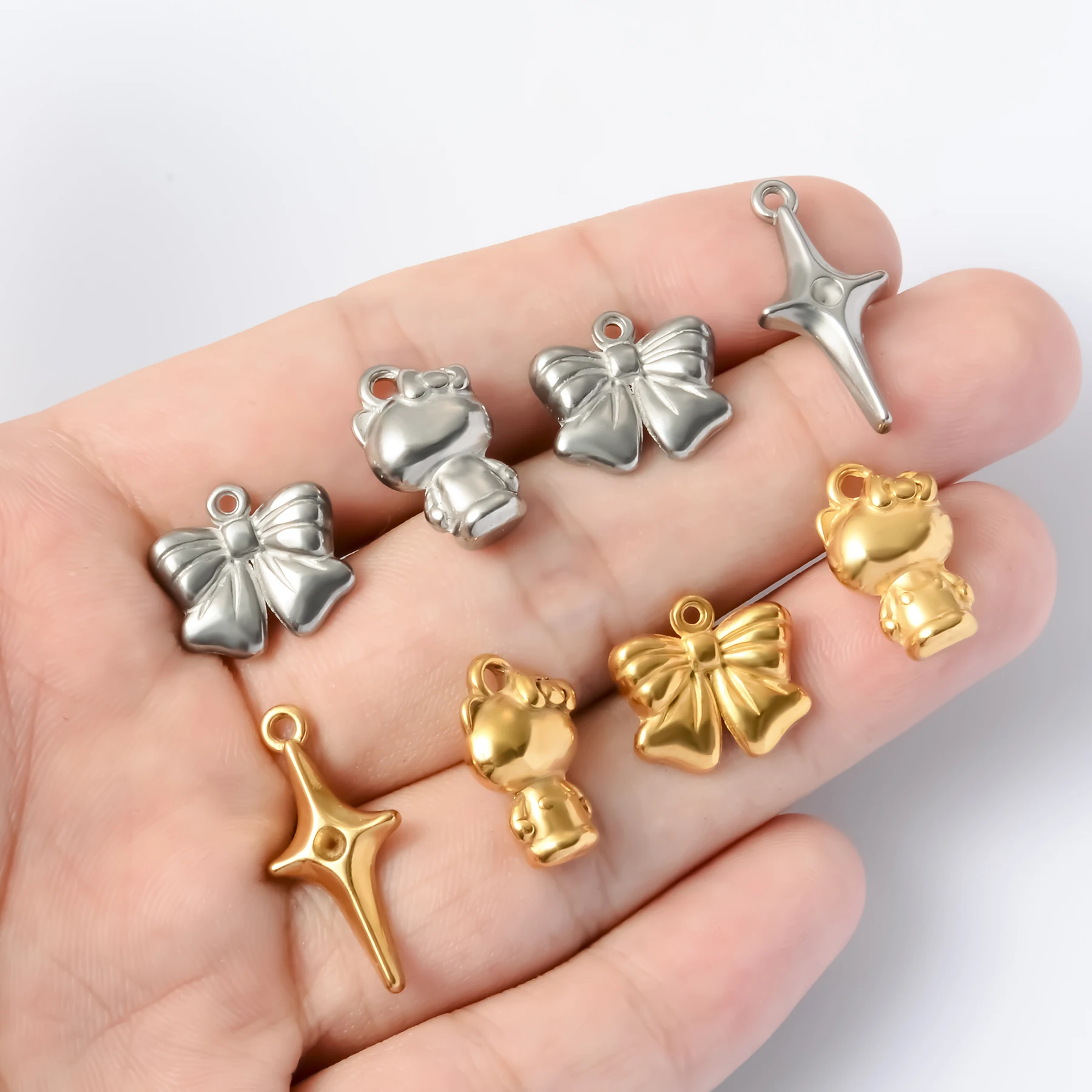 10pcs Fashion Star/Cat/Bowknot Pendants for Making Handmade DIY Stainless Steel Necklace Bracelet Jewelry Accessories