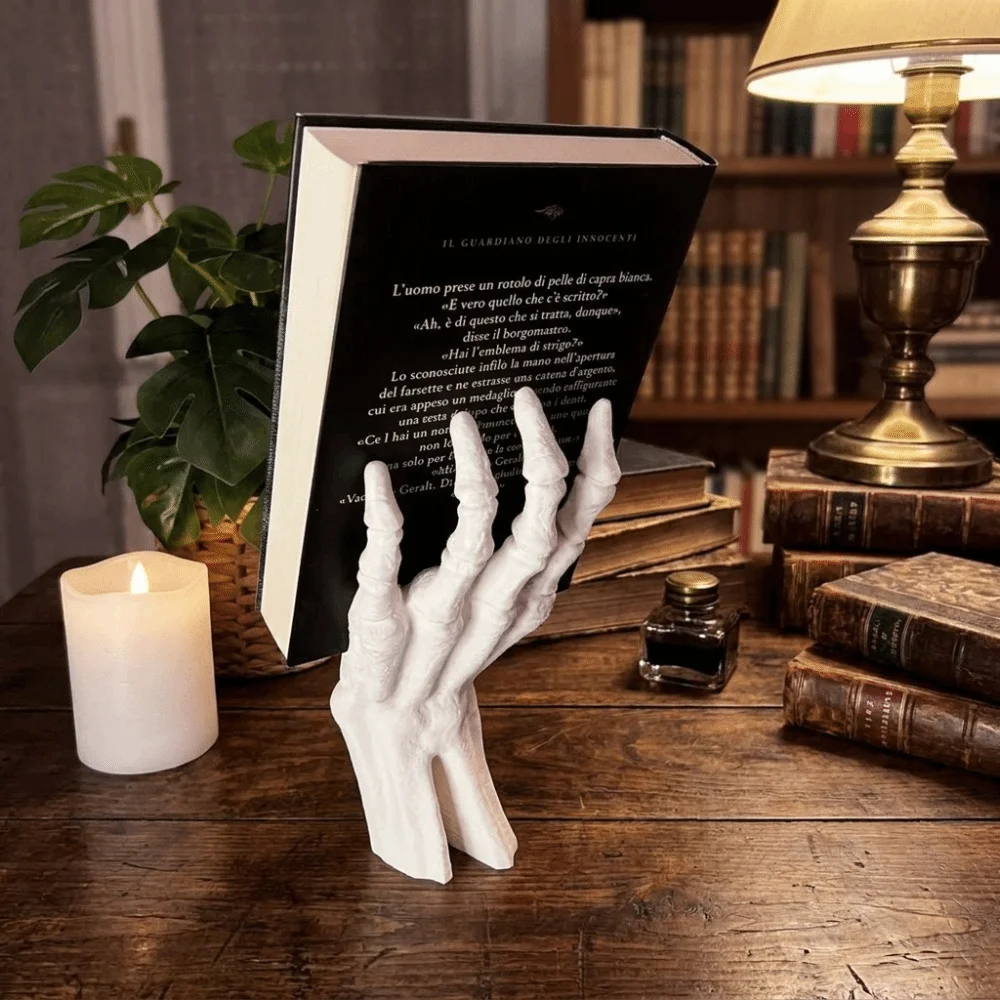 3D Printing Halloween Skeleton Hand Shaped Bookshelf Gothic Style Realistic Ghost Hand Book Stand Plastic Book Display Rack