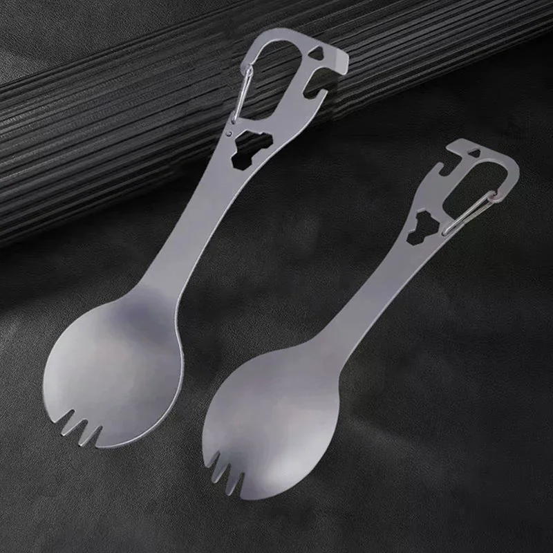 5 In 1 Utility Spork Portable Stainless Fork Spoon Cutlery Multifunctional Bottle Opener Tools Camping Eating Tableware