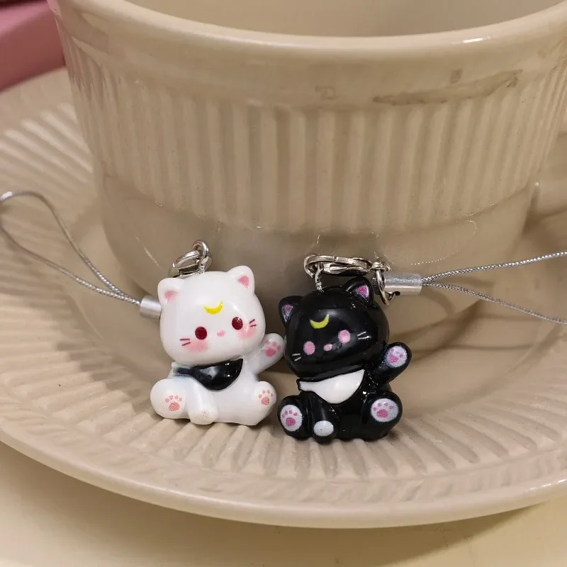 3pcs Fashion New Cartoon Small Cat Cute Keychain Phone Chain Resin Keyring Bag Pendant Couple Key Chains Gifts Women for Jewelry image 5
