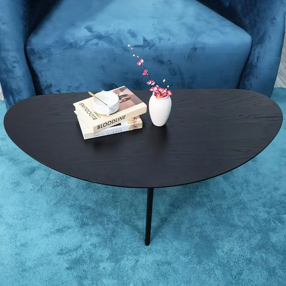 طاولة قهوة سوداء بيضاوية أنيقة، مثالية لغرف المعيشة الحديثة في منتصف القرن والمساحات المدمجة، 47.3 عرض × 23.63 عمق × 17.72 ارتفاع #6