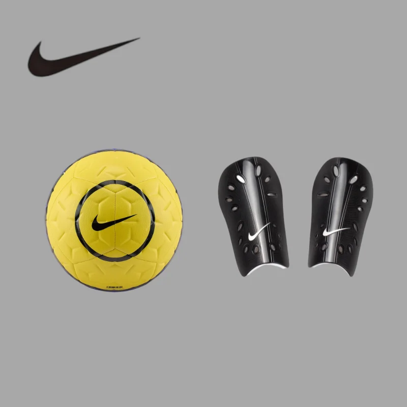 Kit Nike Strong Shock Resist No.5, Balón de Fútbol, Talla M, Carcasa Exterior Rígida, Espinilleras IH7531-710+SP0040-009