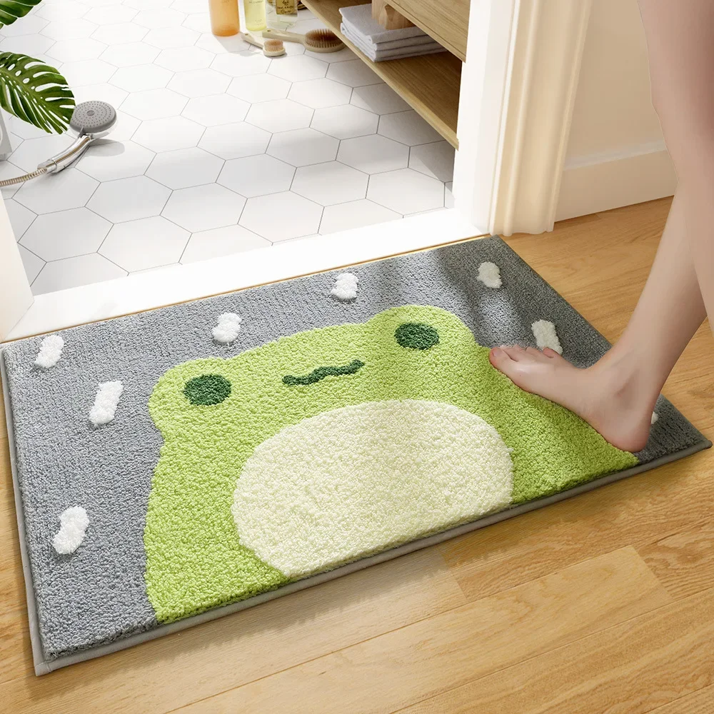 Frog and Bear Flocking Bath Mat Home Decoration Door Mat Non-slip Absorbent Bathroom Doormat Super Soft Fiber Bath Rug