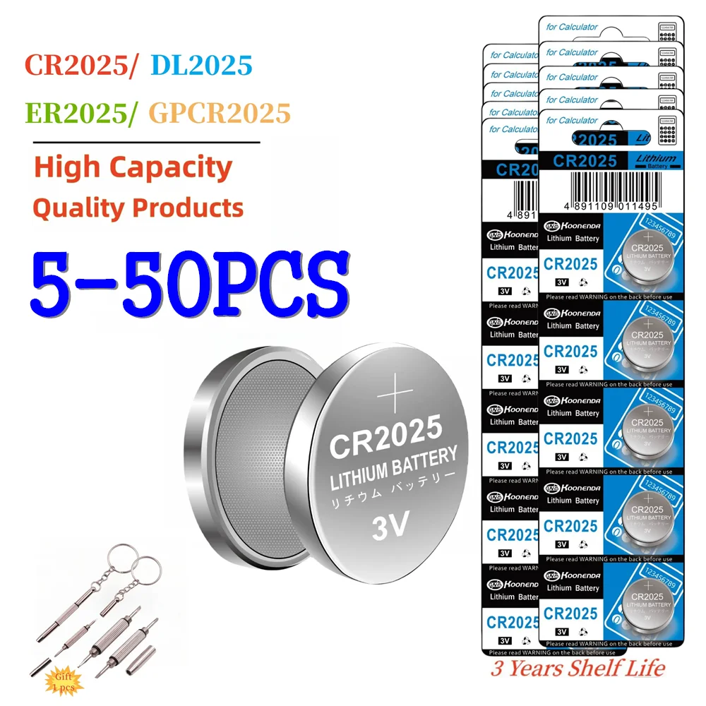 5-50pcs CR2025 DL2025 2025 3V Lithium Coin Cell Batteries Flat Battery for Car Key/Key Fob Audi Mercedes Nissan Scales Toys Etc