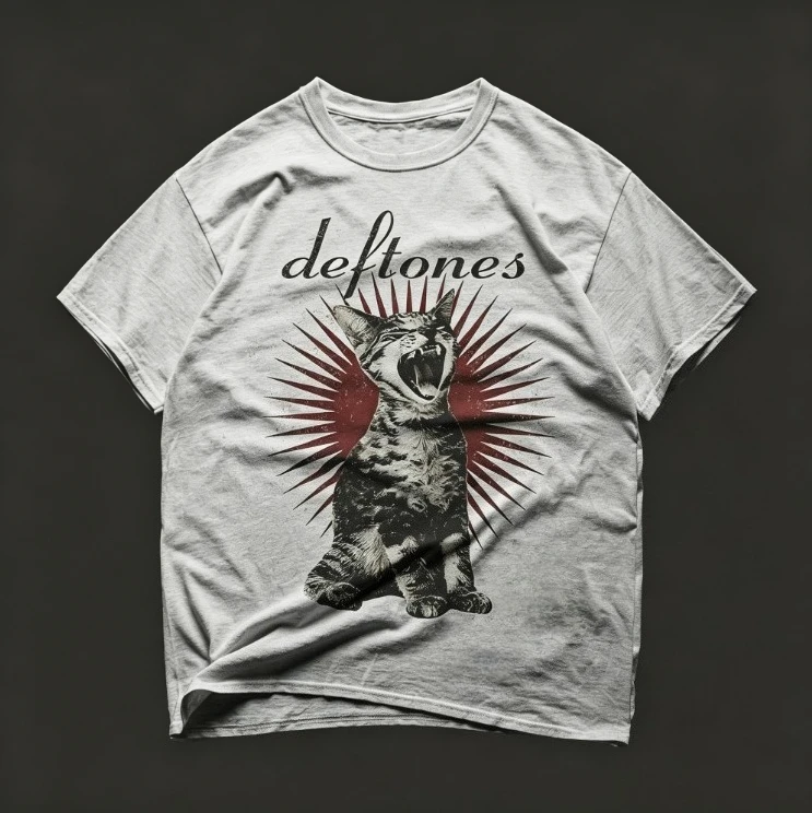 2026Vintage Scream Cat Radiant Sunburst Graphic T Shirt Men Retro Gothic Rock Short Sleeve O-neck Cotton Tee Oversized