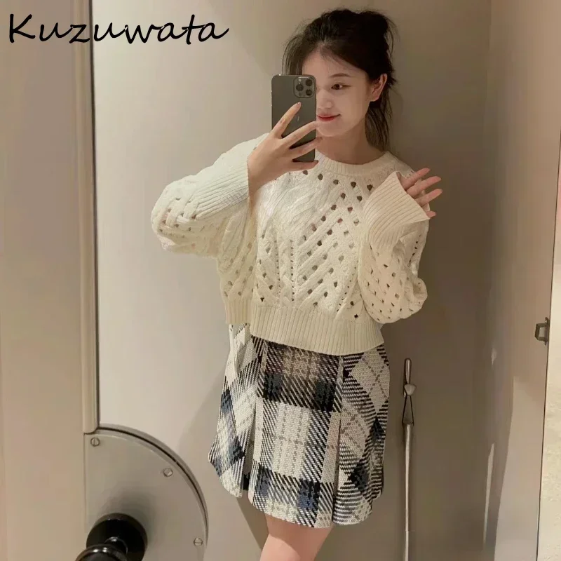 Kuzuwata Ruched Sweet Fresh Fashion Skirt High Waist Stripe Elegant Slim Fit SKIRTS Japanese Summer Casual A-line Mujer Faldas