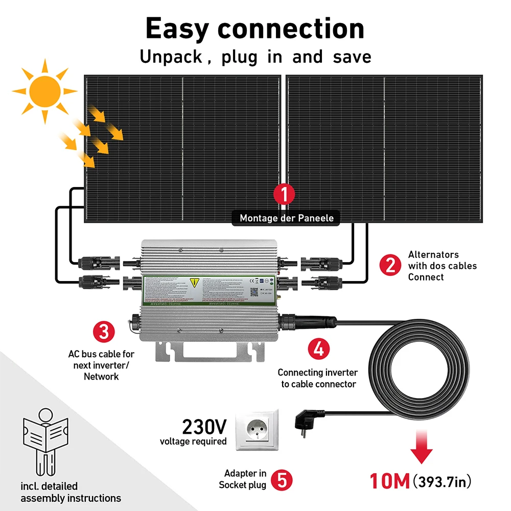 DOKIO 800W Inverter and 800W Solars Panel balcony power plants kit  Waterproof solar system for home complete kit