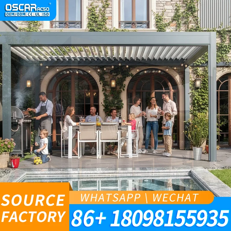 3X3 6x3 Waterproof Outdoor Custom Louvered Patio Metal Roof Gazebo Aluminium Garden Gazebos for Backyard Terrace Balcony pergola