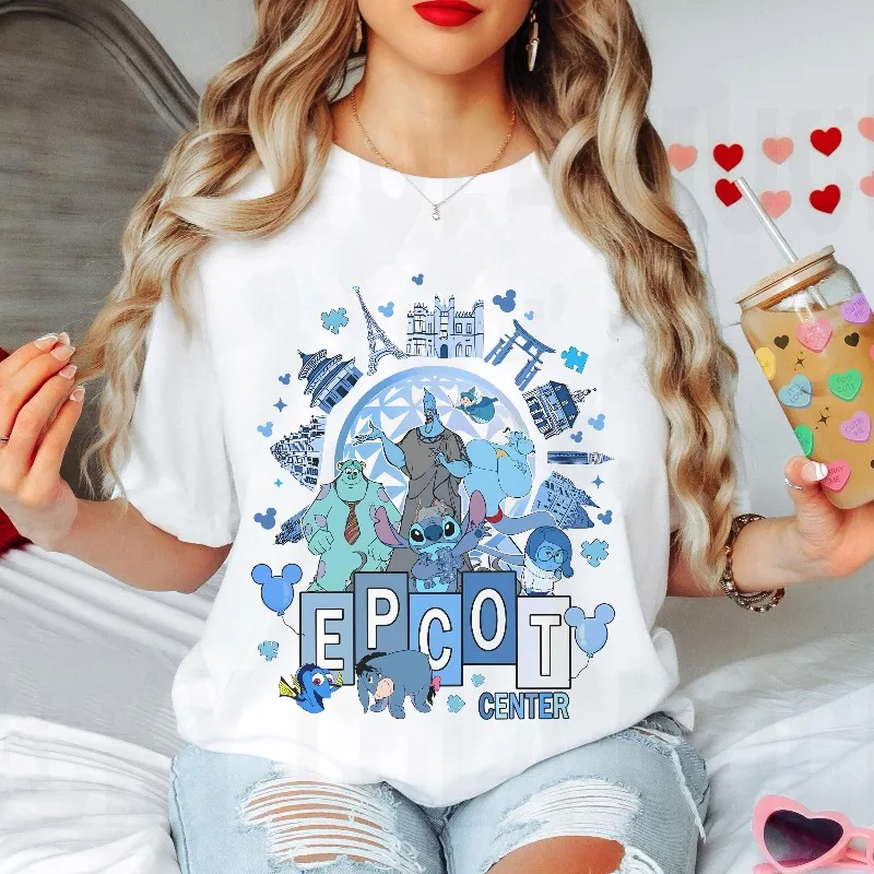 

Disney Epcot Center Shirt I wear blue for Autism Tshirt Eeyore Stitch Tee Disney Autism Matching