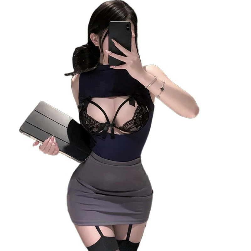 

Japanese Hot Seductive Sexy Office Secretary Cosplay Costumes Erotic Lingerie Hip Wrap Skirt Set Women Uniform Temptation Dress