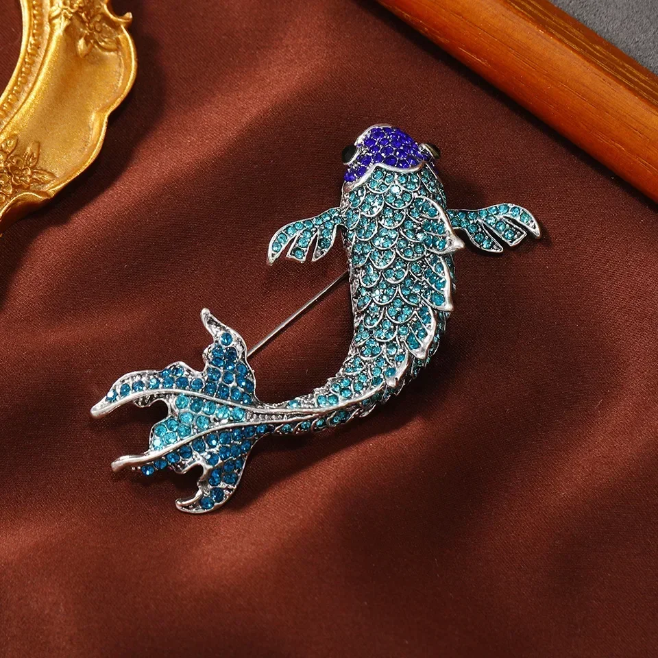 Women Good Luck Koi Fish Brooches Crystal Rhinestone Brooch Pins for Women Wedding Party Birthday Jewelry Friends Gift