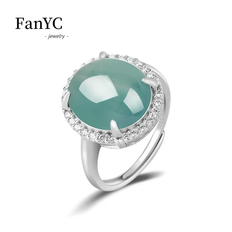 

Myanmar Jadeite Blue Water Egg Surface Ring S925 Silver Inlaid Exquisite Luxury Ice Jade Adjustable Finger Ring Ladies Gift