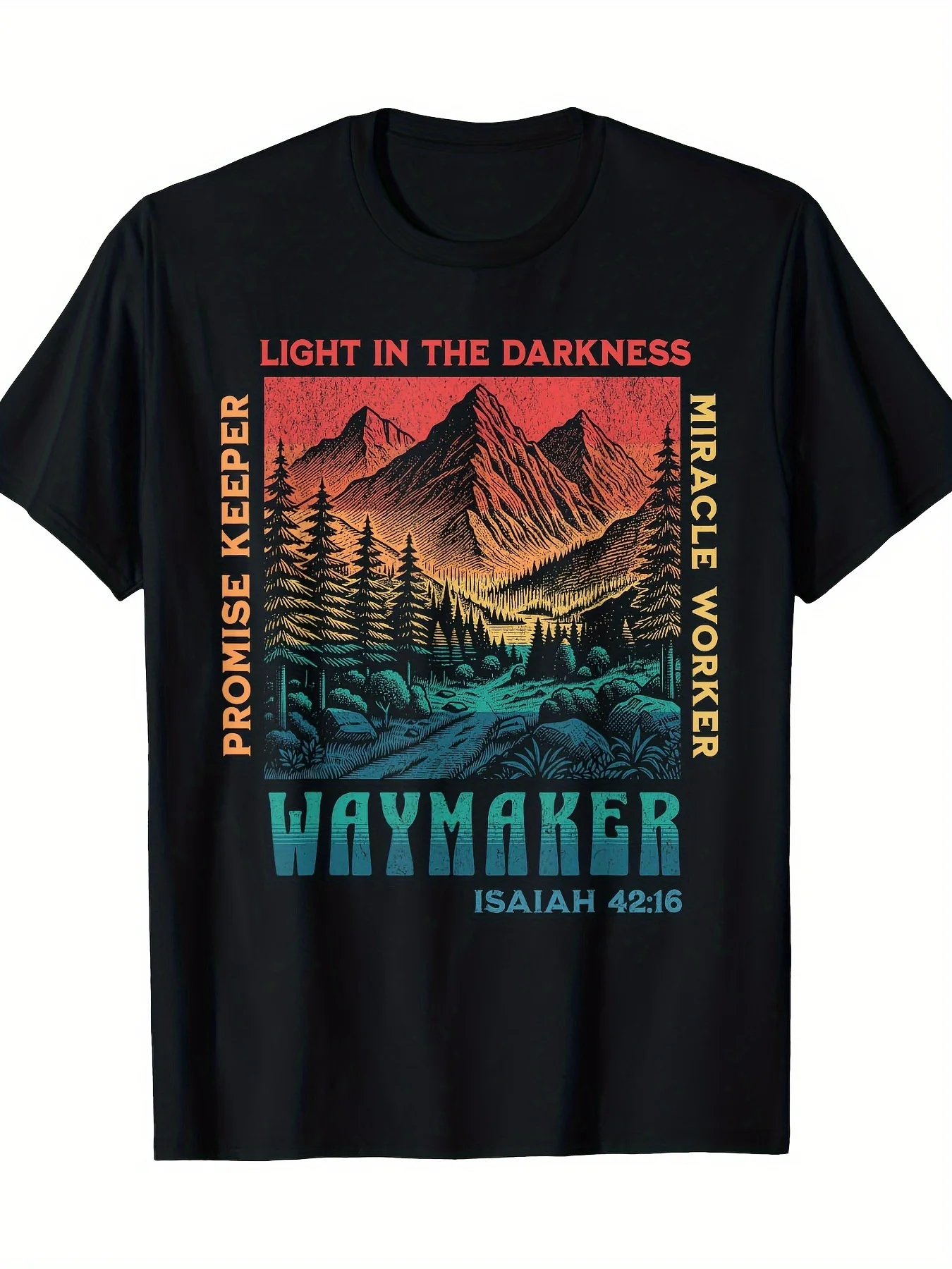 Retro Waymaker Christian Graphic Scripture Isaiah 42:16 T-Shirt 100% Cotton O-Neck Short Sleeve Summer Casual Mens T-shirt