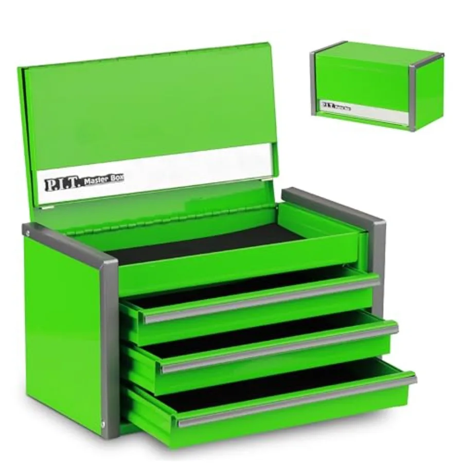 

Mini Tool Box Portable 3 Drawer Steel Stackable Tool Box with Magnetic Tab Locking Micro Top Chest with Liner for Tools Storage