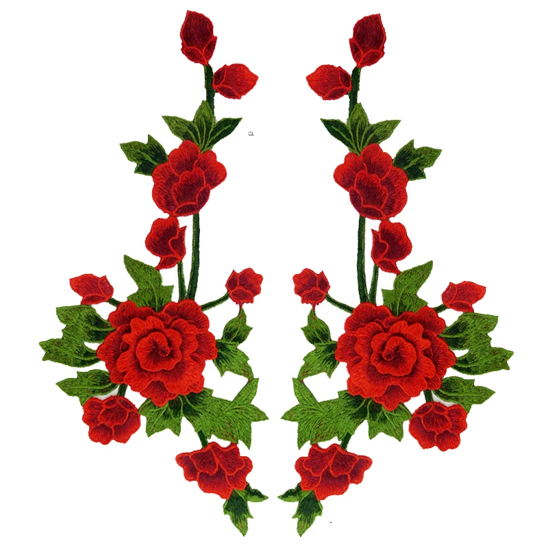 Red Embroidery Rose Flower Sew On Patch Applique DIY Crafts  Repair Clothing Accessories